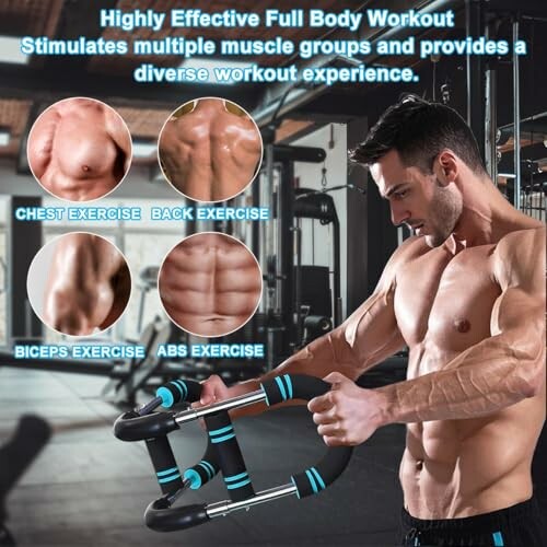 Mann trainiert mit Fitnessgerät im Fitnessstudio.